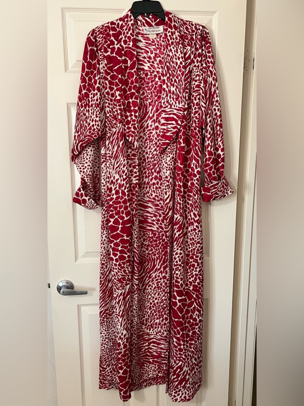 VTG David Brown For Saks Belted Wrap Animal Print Maxi Kimono/Robe
